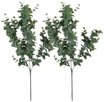 Shoppartners Mica Decorations Kunstblad - 2x - eucalyptus - groen - tak - 65 cm - decoratie