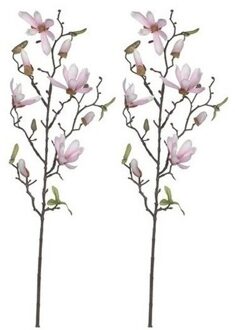 Shoppartners Mica Decorations Kunstbloem - 2x - magnolio beverboom - lichtroze - 80 cm