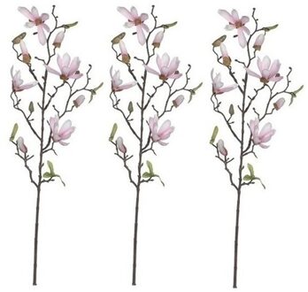 Shoppartners Mica Decorations Kunstbloem - 3x - magnolio beverboom - lichtroze - 80 cm
