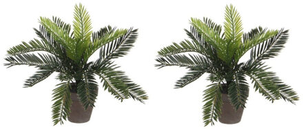 Shoppartners Mica Decorations Kunstplant Cycaspalm - 2x - groen - H33 cm - in pot - kamerplant