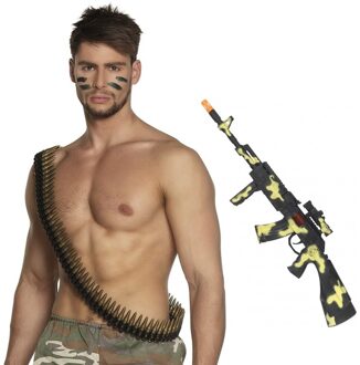 Shoppartners Militairen soldaten wapens - accessoires kogelriem en geweer - verkleden - carnaval
