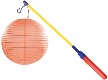 Shoppartners Mooie Lampion Luxe perzik roze print met lampionstokje setje