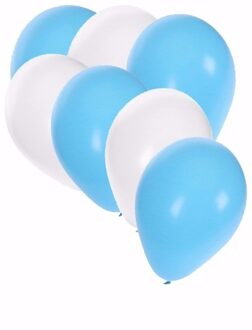 Shoppartners Oktoberfest kleuren party ballonnen - 60x stuks - blauw/wit - 27 cm