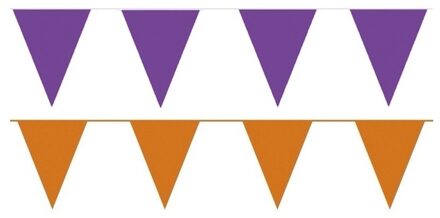 Shoppartners Oranje/Paarse feest punt vlaggetjes pakket 120 meter