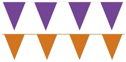 Shoppartners Oranje/Paarse feest punt vlaggetjes pakket - 200 meter - slingers/ vlaggenlijn