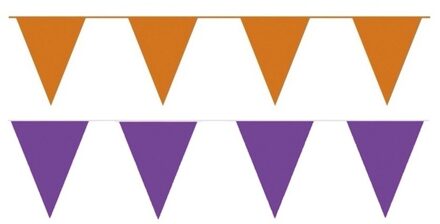 Shoppartners Oranje/Paarse feest punt vlaggetjes pakket - 60 meter - slingers/ vlaggenlijn
