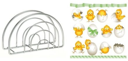 Shoppartners Paas servettenhouder inclusief 20 servetten met paas kuikens - Feestservetten Multikleur