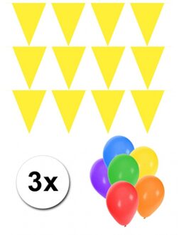 Shoppartners Pakket 3x vlaggenlijn XL geel incl gratis ballonnen