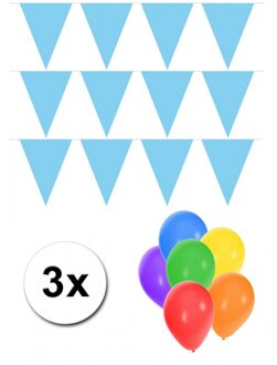 Shoppartners Pakket 3x vlaggenlijn XL lichtblauw incl gratis ballonnen