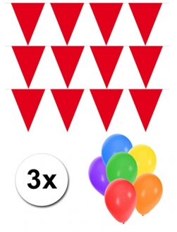 Shoppartners Pakket 3x vlaggenlijn XL rood incl gratis ballonnen