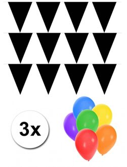 Shoppartners Pakket 3x vlaggenlijn XL zwart incl gratis ballonnen
