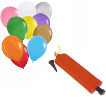 Shoppartners Pakket met 100x ballonnen - mix kleuren - met ballonnenpomp van 24 cm - Feestversiering