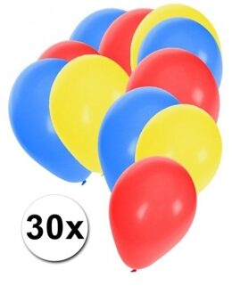 Shoppartners Party Ballonnen - 30x stuks - blauw-rood-geel - latex - 27 cm - versiering Multi
