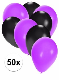Shoppartners Party ballonnen - 50x stuks - 27 cm - paars / zwart - versiering - feestartikelen Multi