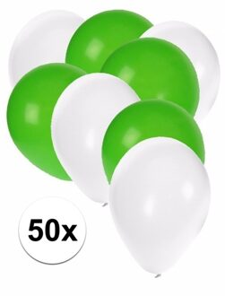 Shoppartners Party Ballonnen - 50x stuks - wit-groen - latex - 27 cm - versiering