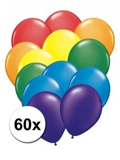 Shoppartners Party ballonnen - 60x stuks - regenboog kleuren - versiering - feestartikelen
