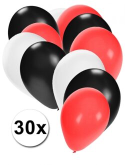 Shoppartners party ballonnen - wit/zwart/rood - 30x stuks - feestartikelen - versiering
