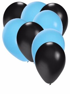 Shoppartners party ballonnen - zwart en lichtblauw - 30x stuks - feestartikelen - versiering Multi