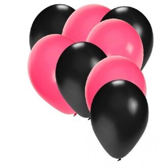 Shoppartners party ballonnen - zwart en roze - 30x stuks - feestartikelen - versiering