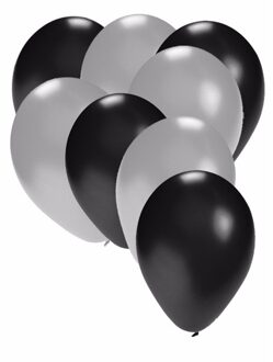 Shoppartners party ballonnen - zwart en zilver - 30x stuks - feestartikelen - versiering Multi