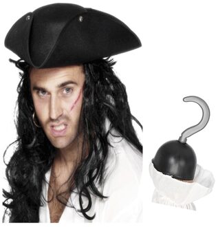 Shoppartners Piraat accessoires verkleedset direhoekige hoed en piratenhaak Multi