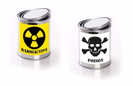 Shoppartners Radioactive/ posion etiket met met lege verfblikken