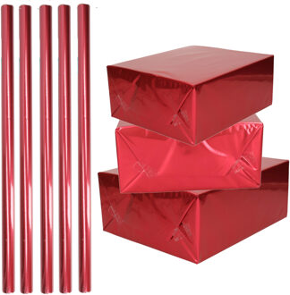 Shoppartners Rol inpakpapier / cadeaufolie - 5x - metallic rood - 200 x 70 cm - cadeaupapier