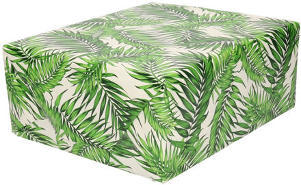 Shoppartners Rollen Inpakpapier/cadeaupapier wit met groene bladeren design 200 x 70 cm Multi