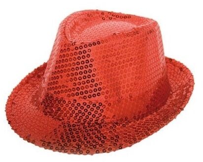 Shoppartners Rood trilby glitter party verkleed hoedje met pailletten