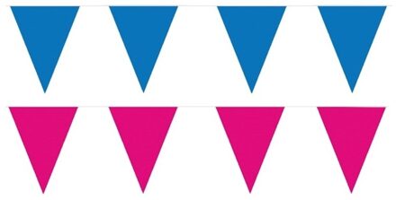 Shoppartners Roze/Blauwe feest punt vlaggetjes pakket - 200 meter - slingers/ vlaggenlijn