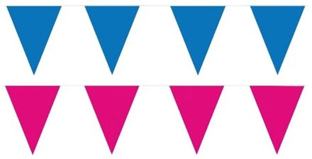 Shoppartners Roze/Blauwe feest punt vlaggetjes pakket - 80 meter - slingers / vlaggenlijn
