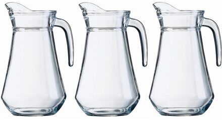 Shoppartners Schenkkan - 3x - 1 liter - transparant - 20 cm - glas - sapkan - waterkan - limonadekan