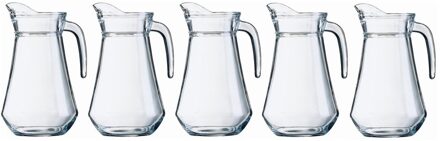 Shoppartners Schenkkan - 5x - 1 liter - transparant - 20 cm - glas - sapkan - waterkan - limonadekan