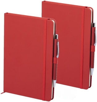 Shoppartners Schrift - Notitieboekje - met elastiek/pen - A5 - rood - 2x gelinieerde paginas