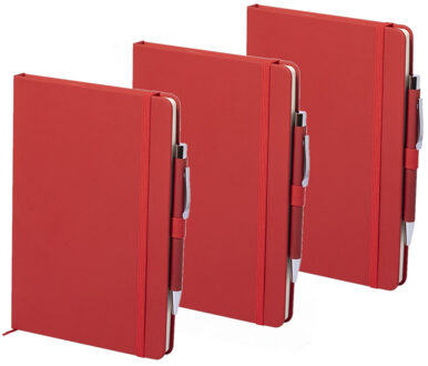 Shoppartners Schrift - Notitieboekje - met elastiek/pen - A5 - rood - 3x gelinieerde paginas