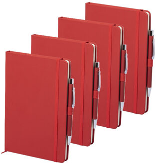 Shoppartners Schrift - Notitieboekje - met elastiek/pen - A5 - rood - 4x gelinieerde paginas
