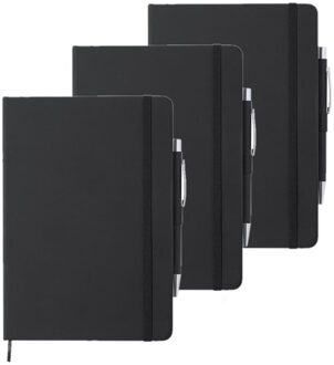 Shoppartners Schrift - Notitieboekje - met elastiek/pen - A5 - zwart - 3x gelinieerde paginas