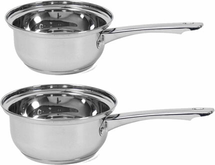 Shoppartners Set van 2x Rvs steelpannen/sauspannen Manhattan 16 en 14 cm - Steelpannen Zilverkleurig