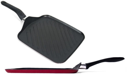 Shoppartners Set van 2x stuks aluminium grillpan vierkant met anti-aanbak laag 27,50 cm - Grilpannen