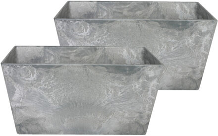 Shoppartners Set Van 2x Stuks Bloempot/plantenpot Balkonbak Van Gerecycled Kunststof Steengrijs D30 En H14 Cm - Plantenbakken