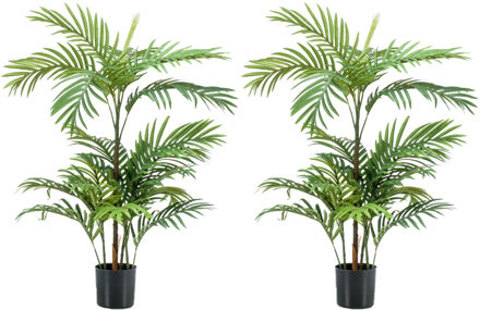 Shoppartners Set van 2x stuks groene kunstplanten Phoenix Palmboom 90 cm - Kunstplanten