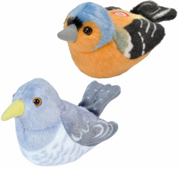 Shoppartners Set van 2x stuks pluche vogels knuffels van 14 cm met geluid - Vogel knuffels Multikleur
