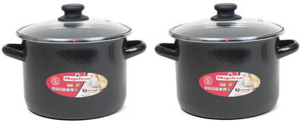 Shoppartners Set van 2x stuks rvs kookpan/soeppan met glazen deksel 18 cm 3 liter - Kookpannen Zwart