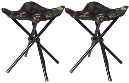 Shoppartners Set van 2x stuks vier poots opvouwbare krukjes camouflage leger groen 42 cm - Campingstoelen Multikleur