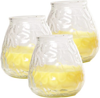 Shoppartners Set van 3x stuks citronella lowboy tafelkaarsen 10 cm - Waxinelichtjes Geel