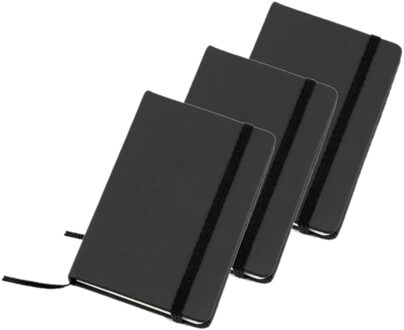 Shoppartners Set van 3x stuks notitieblokje harde kaft zwart 9 x 14 cm
