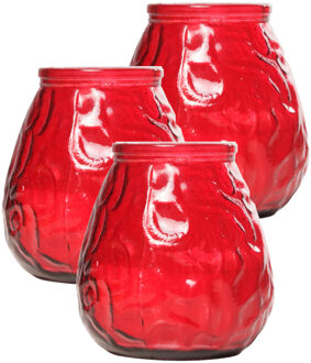 Shoppartners Set van 3x stuks rode Lowboy buiten tafel sfeer kaarsen 10 cm 40 branduren in glas - Waxinelichtjes Rood