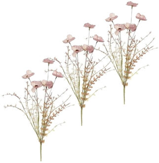 Shoppartners Set van 4x stuks roze papavers/klaproos gedroogde kunstbloemen 53 cm