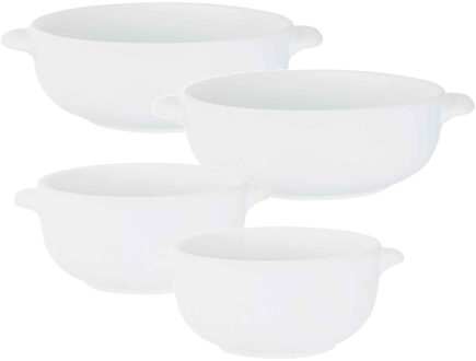 Shoppartners Set van 4x stuks tapas/amuse/snack schaaltjes wit van porselein 10 en 13 cm rond - Kommetjes