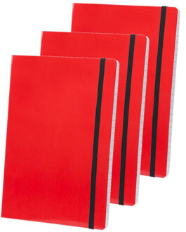 Shoppartners Set van 5x stuks notitieblokje gelinieerd zachte kaft rood met elastiek A5 formaat